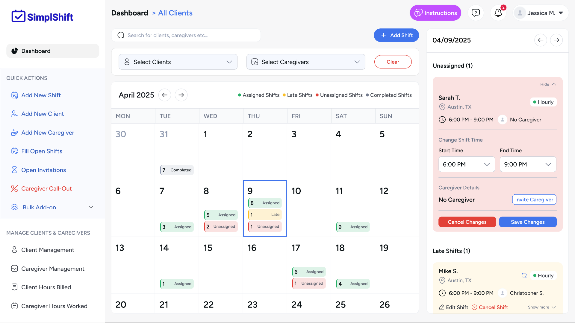 Caregiver Shift & Client Visit Scheduling Dashboard